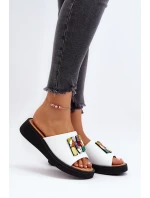 Dámské kožené pantofle na platformě s ozdobou Béžové Monroe