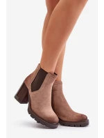 Zateplené dámské botky na podpatku z eko semiše béžové Vinceza 58356