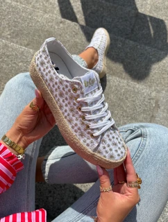 Vzorované Dámské Tenisky Na Platformě S Pletením Lee Cooper LCW-25-08-3648L Bílá-Zlatá