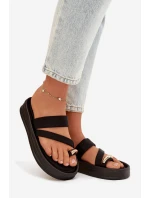 Materiálové dámské pantofle s pásky a zlatým detailem Černé Farielle