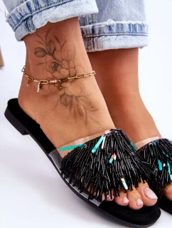 Dámské pantofle s módními ozdobami S.Barski Černá