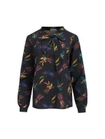 Dámská tmavě modrá halenka s vázáním ve přední části a se vzorem barevných vážek model 6356825