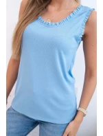 Dámská viskózová halenka s volánem ve výstřihu modrý