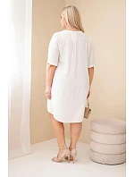 Dámské viskózové šaty Plus Size s krátkým rukávem a výstřihem do V béžová