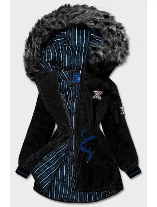 Černá delší dámská zimní bunda s kapucí (m8-757)