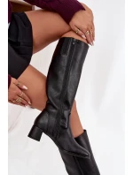 Kožené zateplené dámské kozačky na podpatku Maciejka A7165-01 Černé Kožené zateplené dámské kozačky na podpatku Maciejka A7165-01 Černé