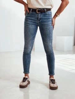 JEANSETTA dámské džínové kalhoty s páskem v modré barvě FashionStreet UY2202