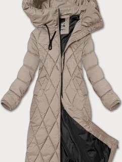 Dlouhá béžová dámská zimní bunda s kapucí Libland (7832)