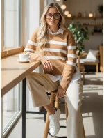 Dámský pruhovaný svetr ASTRIDA camel FashionStreet MY2226
