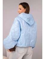 Dámská prošívaná bunda s kapucí a ozdobným květinovým ražením modrá