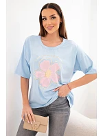 Dámská bavlněná oversize halenka s květinovým potiskem modrá