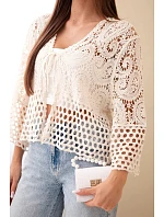 Dámský letní krajkový svetr s knoflíky a dlouhým rukávem černý