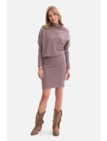 B309 Žebrový úplet blůzových šatů - kakao B309 Žebrový úplet blůzových šatů - kakao