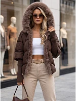Dámská zimní prošívaná bunda s kožešinou, hnědá, FashionStreet TY5989 Dámská zimní prošívaná bunda s kožešinou, hnědá, FashionStreet TY5989
