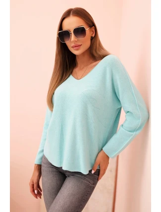 Dámský svetr s viskózou a výstřihem do V mátový