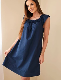 Dámské bavlněné šaty s řaseným výstřihem a volánkem námořnická modrá