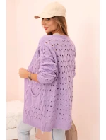 Dámský kardigan s kapsami krajkový fioletový