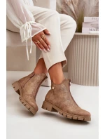 Zateplené dámské botky s odřením z eko kůže hnědo-zlaté Verietta Zateplené dámské botky s odřením z eko kůže hnědo-zlaté Verietta