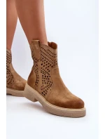 Zazoo Semišové dámské boty na plochém podpatku, prolamované, béžová