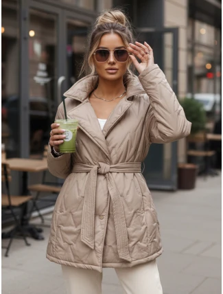 Dámská přechodná bunda s páskem béžová FashionStreet TY5589