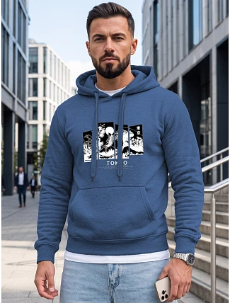 Pánská mikina s kapucí a potiskem TOKYO, modrá, FashionStreet NX5146BX Pánská mikina s kapucí a potiskem TOKYO, modrá, FashionStreet NX5146BX