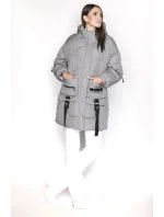Šedá dámská péřová bunda s ozdobnými páskami (AG2-J85)