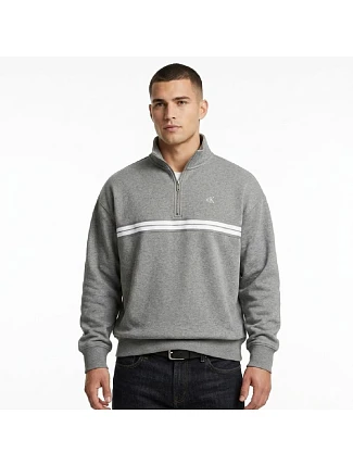 Calvin Klein Zip Fleece Hoodie Logo Tape Grey Heather mikina - LZ04RE285G-P7E pánské