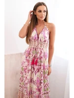 Dámské viskózové šaty na ramínka s hlubokým výstřihem fialka