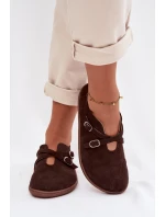 Kožené semišové dámské polobotky s pásky Zazoo N1271 čokoládové