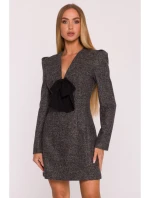 M869 Tweed šaty s výstřihem do V - černé M869 Tweed šaty s výstřihem do V - černé