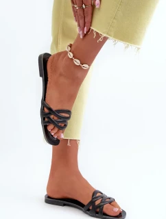 Dámské pantofle z eko kůže na plochém podpatku, černá, Moldela