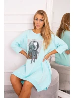 Šaty s potiskem a rozšířenou spodní částí mint