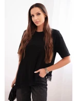 Dámská asymetrická bavlněná blůza s krajkou dole černá