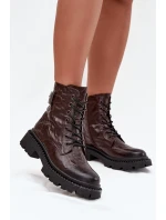 Dámské kožené botky Artiker – hnědé, s efektem mačkání a s přezkou