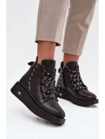 Kožené dámské boty Artiker – černé, zateplené, na platformě
