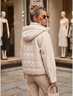 Dámská prošívaná bunda s odnímatelnou kapucí, béžová, FashionStreet TY5934 Dámská prošívaná bunda s odnímatelnou kapucí, béžová, FashionStreet TY5934