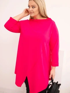 Dámská bavlněná blůza Plus Size asymetrická s ohrnovacími rukávy fuchsie