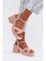 Dámské sandály na masivním podpatku z eko semiše světle růžové Tereza