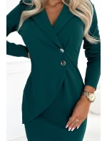 340-6 Šaty s výstřihem, knoflíky a límečkem - BOTTLE GREEN