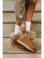 Kožené Sněhule Na Platformě S Kožešinou Camel Avirisa