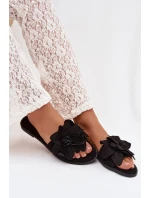 Dámské ploché pantofle s ozdobnými květinami Černé Elzoria