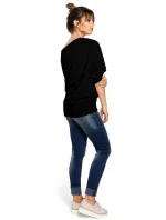 B048 Halenka nadměrné velikosti se zavinovacími detaily - černá B048 Halenka nadměrné velikosti se zavinovacími detaily - černá