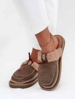 Dámské chlupaté papuče s kožíškem a výšivkou – zelené Perivelle