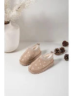 Dětské sněhule s květinami, zateplené kožíškem Palina – béžové