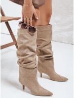 Dámské kozačky s pomačkaným svrškem z béžového semiše FashionStreet ZY1123 Dámské kozačky s pomačkaným svrškem z béžového semiše FashionStreet ZY1123