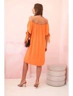 Dámské viskózové šaty s vázáním na rukávech oranžové Dámské viskózové šaty s vázáním na rukávech oranžové