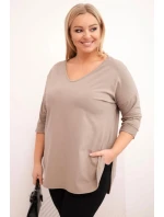 Dámská bavlněná blůza Plus Size s výstřihem do V a ohrnovacími rukávy fango