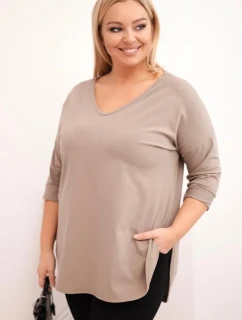 Dámská bavlněná blůza Plus Size s výstřihem do V a ohrnovacími rukávy fango