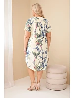 Dámské viskózové šaty Plus Size s krátkým rukávem a výstřihem na knoflíky žlutá