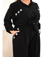 Dámský Plus Size komplet s košilí a širokými kalhotami černý Dámský Plus Size komplet s košilí a širokými kalhotami černý